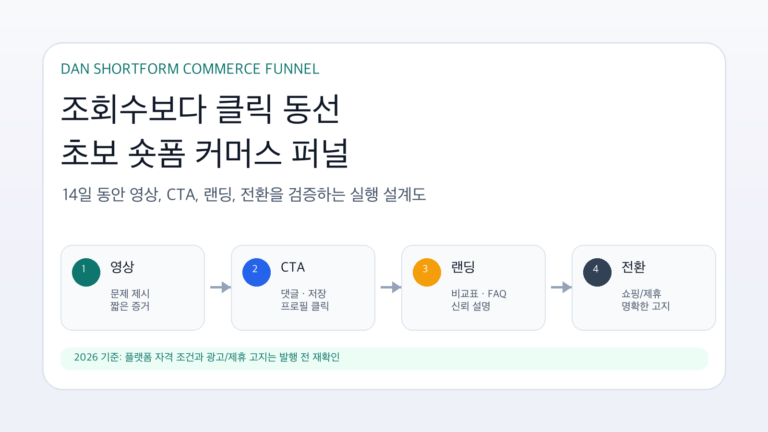 숏폼 영상이 CTA, 링크 허브, 콘텐츠 랜딩, 쇼핑 제휴 전환으로 이어지는 커머스 퍼널 설계도
