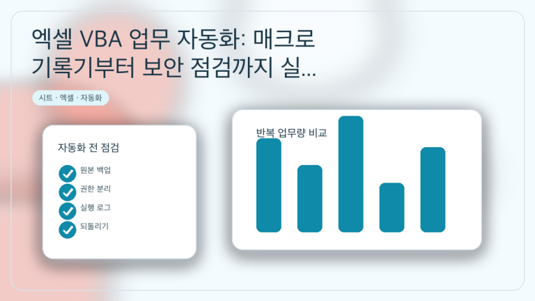 엑셀 VBA 업무 자동화: 매크로 기록기부터 보안 점검까지 실무 시작 순서 대표 이미지